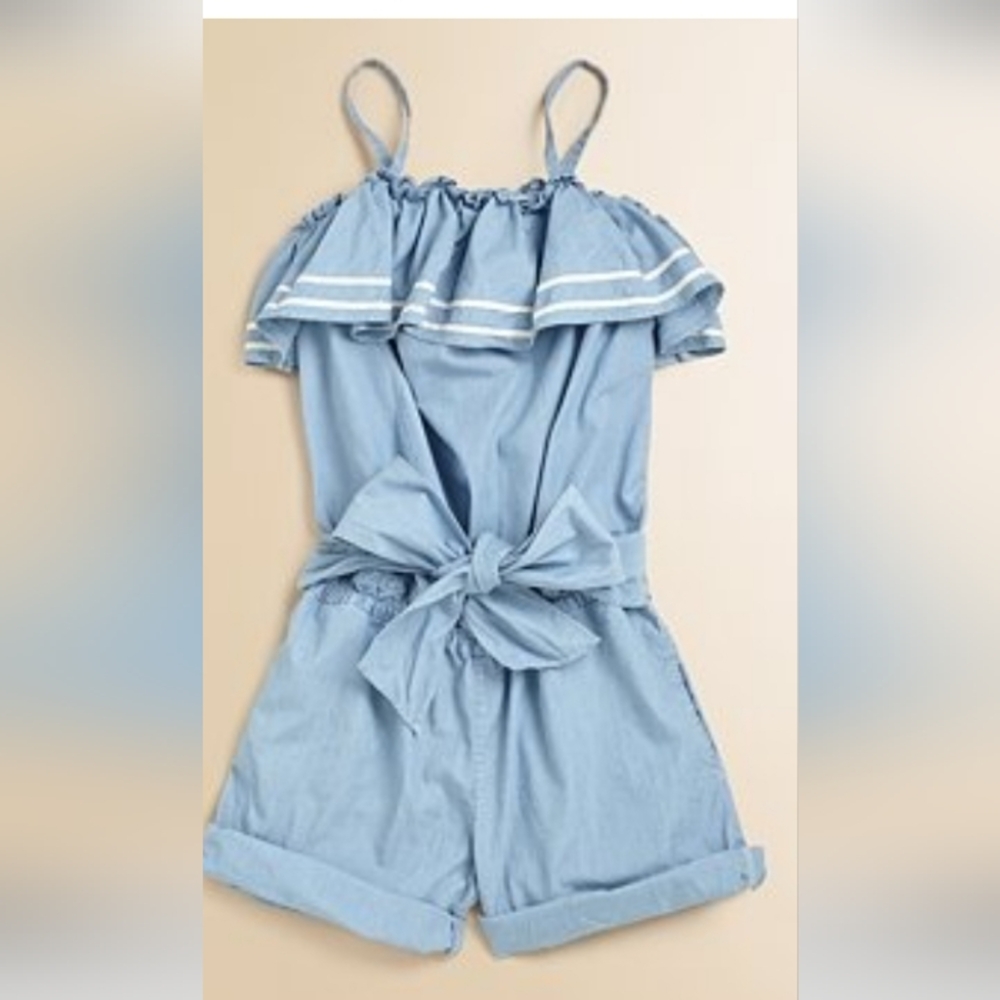 NWT RALPH LAUREN Blue Jumpsuit Romper for Girls Size 7 Light Blue Nautical Cute